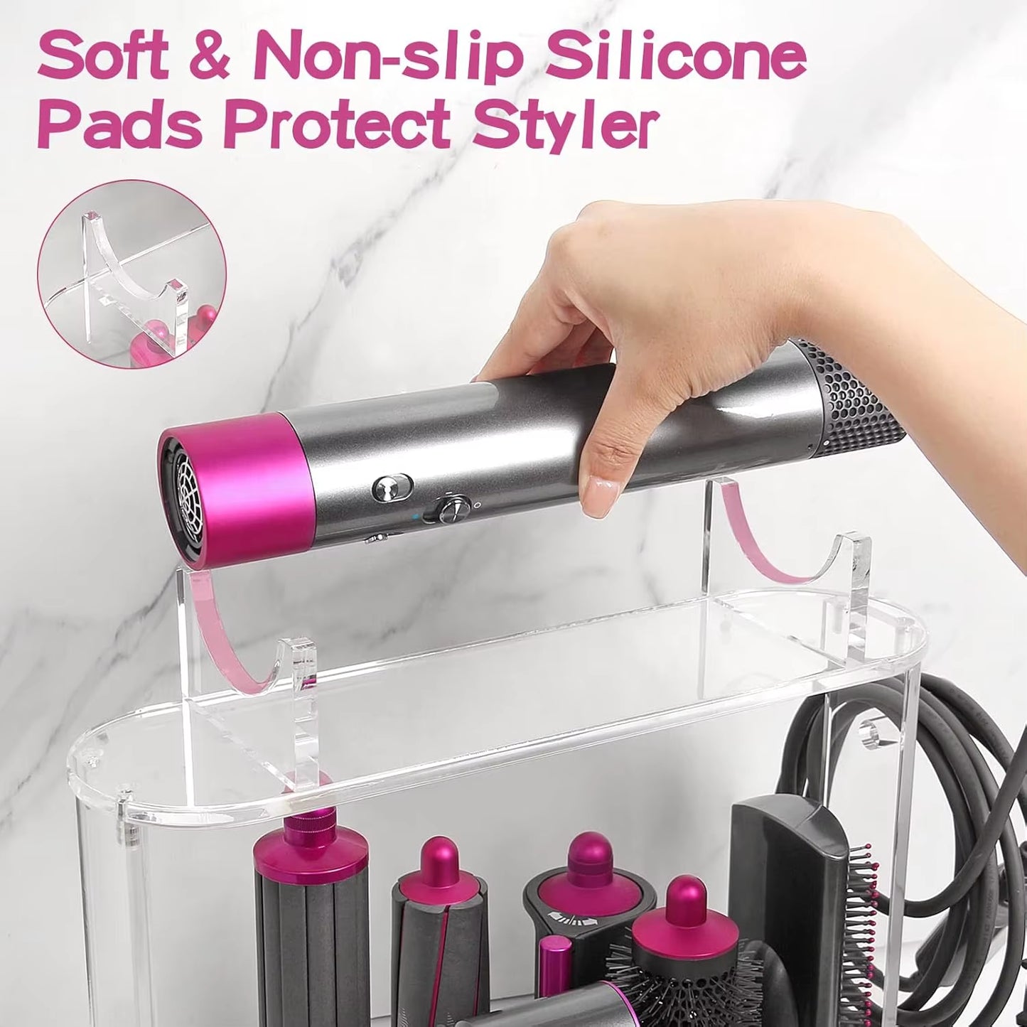 Holder Compatible with Dyson Airwrap Styler Accessories Acrylic 6 Holes Countertop Organizer Stand Desktop for Bathroom