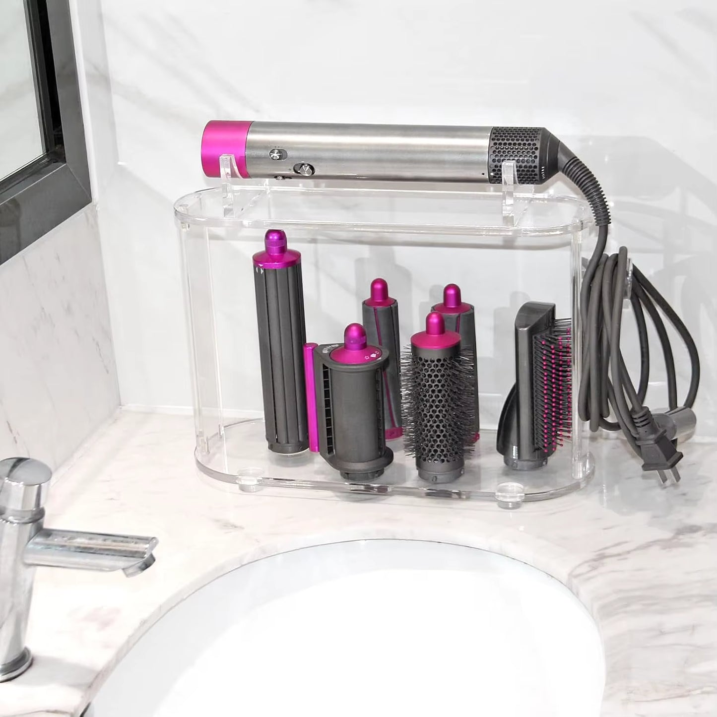 Holder Compatible with Dyson Airwrap Styler Accessories Acrylic 6 Holes Countertop Organizer Stand Desktop for Bathroom